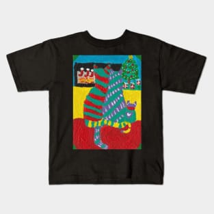 Abstract Christmas cat Holiday art Kids T-Shirt